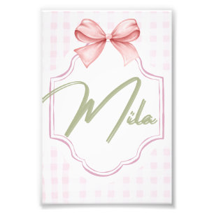 Personlig Lainey Flicka Nursery Bow&Gingham Fototryck