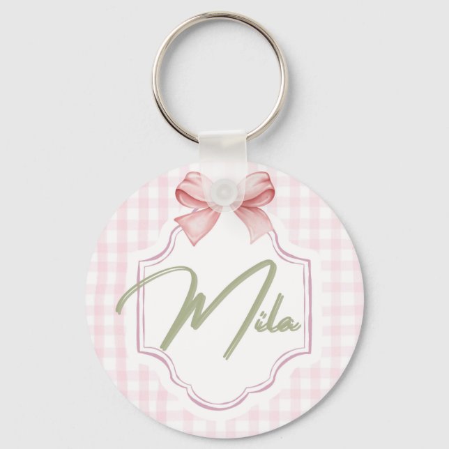 Personlig Lainey Flicka Nursery Bow&Gingham Nyckelring (Framsida)