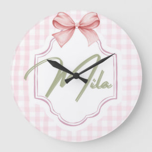 Personlig Lainey Flicka Nursery Bow&Gingham Stor Klocka