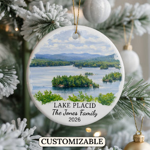 Personlig Lake Placid-ornament, anpassad New York Julgransprydnad Keramik