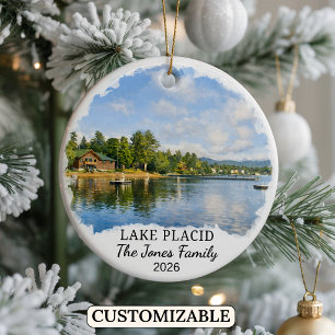 Personlig Lake Placid-ornament, anpassad New York Julgransprydnad Keramik