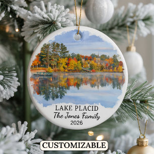 Personlig Lake Placid-ornament, anpassad New York Julgransprydnad Keramik