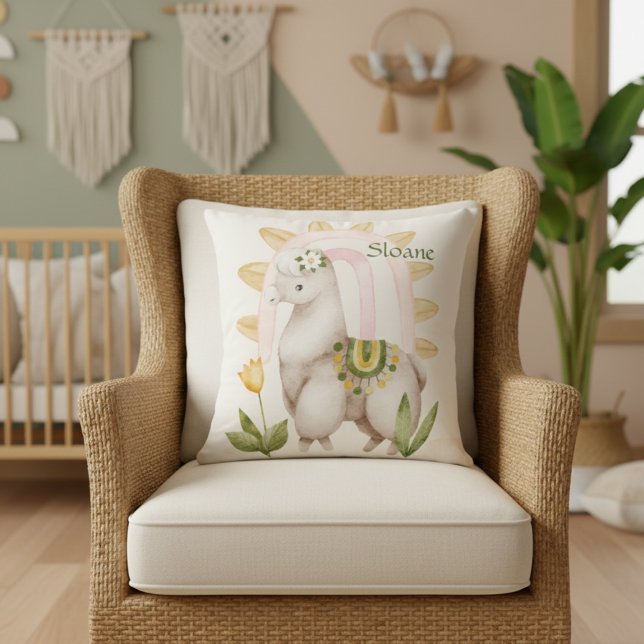 Personlig Lama, Baby djur, Boho, Regnbåge Kudde (Skapare uppladdad)