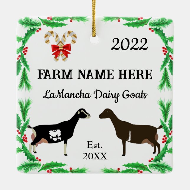 Personlig LaMancha Dairy Goat Farm jul Julgransprydnad Keramik (Baksida)