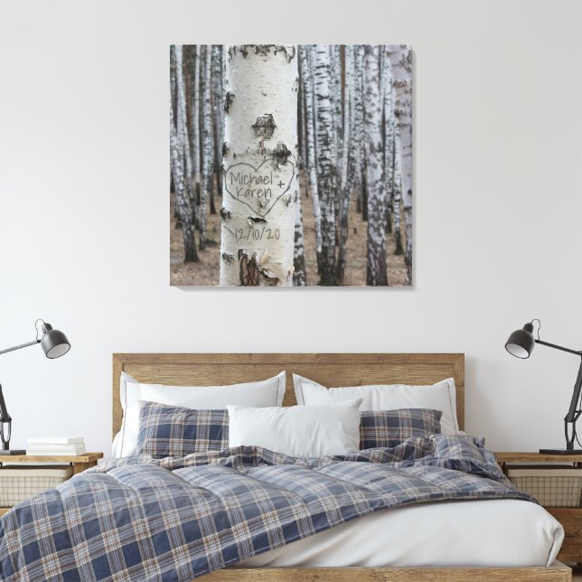Personlig Land Rustic Carved Namn i hjärtat Canvastryck (Insitu (sovrum))