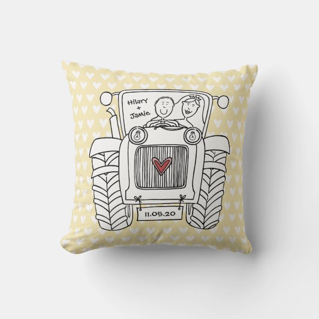 Personlig Landsbyggsbröllop Tractor Cushion Kudde (Framsida)