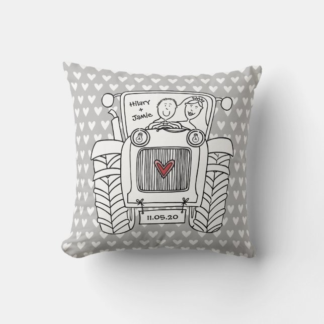 Personlig Landsbyggsbröllop Tractor Cushion Kudde (Framsida)