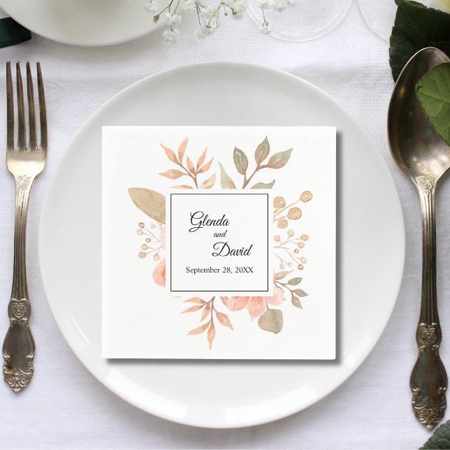 Personlig lantlig höstblommig bröllopsfest pappersservett (Personalized rustic autumn floral napkins add warm seasonal charm to your wedding table)