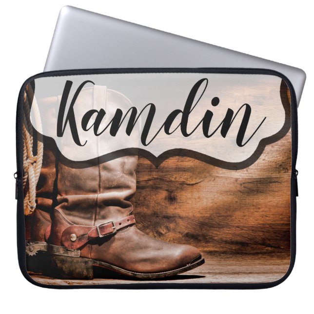 Personlig Laptop Fodral Cowboy Boots Barn Wood Ru (Framsidan)