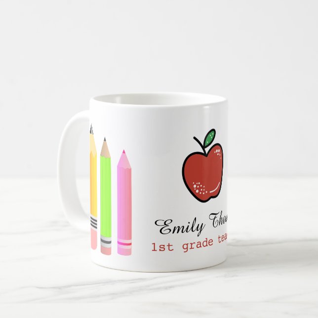 Personlig Läraräpple och pennanteckning Kaffemugg (Framsida vänster)
