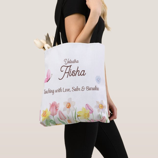 Personlig lärarblommig handväskor tygkasse (Närbild)