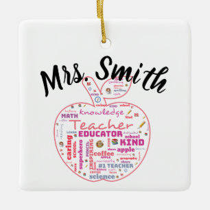 Personlig Lärare Apple Ord Art Gift Julgransprydnad Keramik