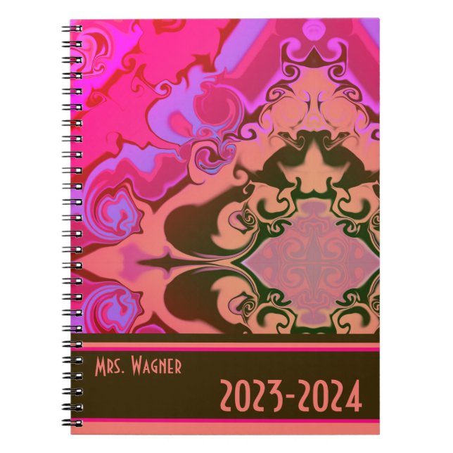 Personlig Lärare Boho Söt Modern Vivid Rosa Anteckningsbok (Framsidan)