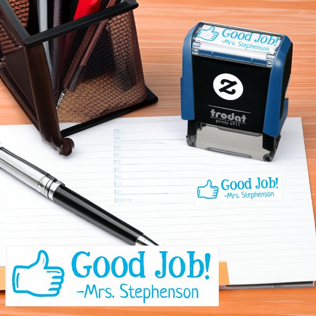 Personlig Lärare Bra Jobb för tummen uppåt och bak Självfärgande Stämpel (good job teacher award reward stamp)