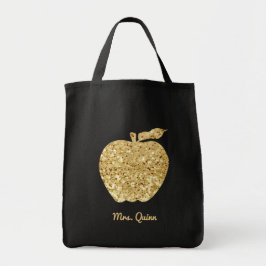 Personlig Lärare Guld Faux Sequin Apple Glam Jumbo Tygkasse