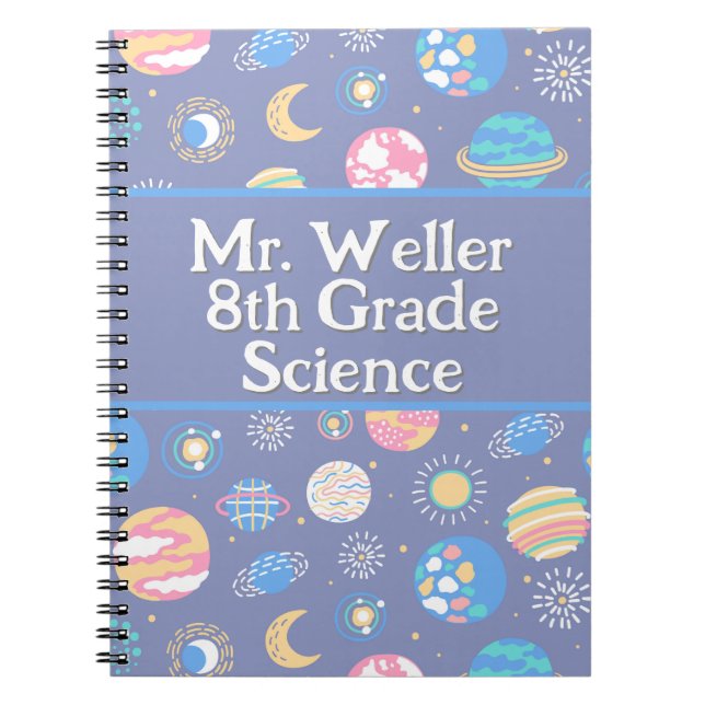 Personlig lärare med planeter på marinblått anteckningsbok (Framsidan)