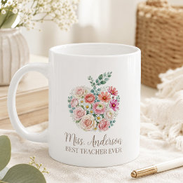 Personlig lärare namn floral äpple kaffemugg