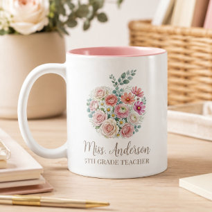 Personlig lärare namn och betyg Blommig äpple Två-Tonad Mugg