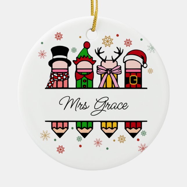 Personlig Lärare Namn Pencil, julklapp Julgransprydnad Keramik (Framsidan)