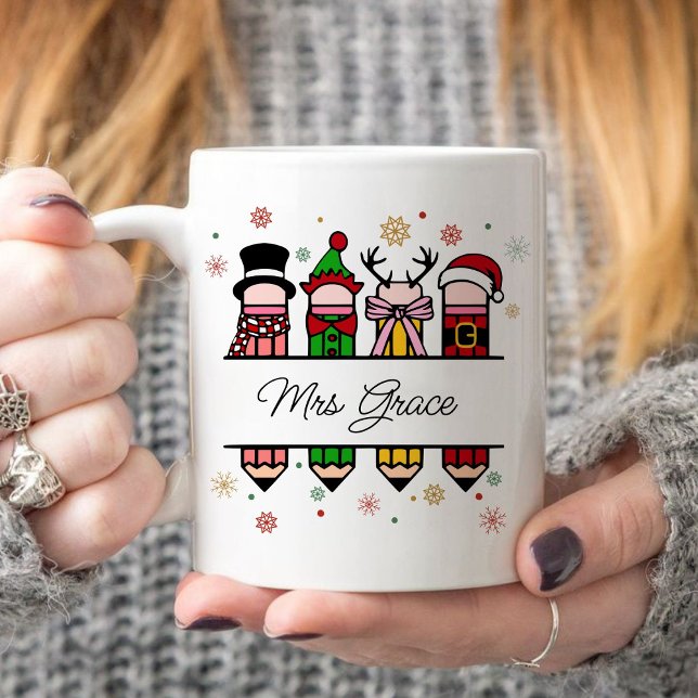 Personlig Lärare Namn Pencil, julklapp Kaffemugg (Personalized Teacher Name mug,Christian Christmas mug,Christmas mug,teacher gift )