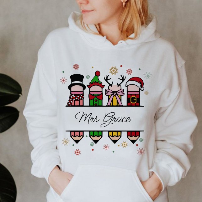 Personlig Lärare Namn Pencil, julklapp T Shirt (Personalized Teacher Name hoodie,Christian Christmas hoodie,Christmas hoodie,teacher gift )