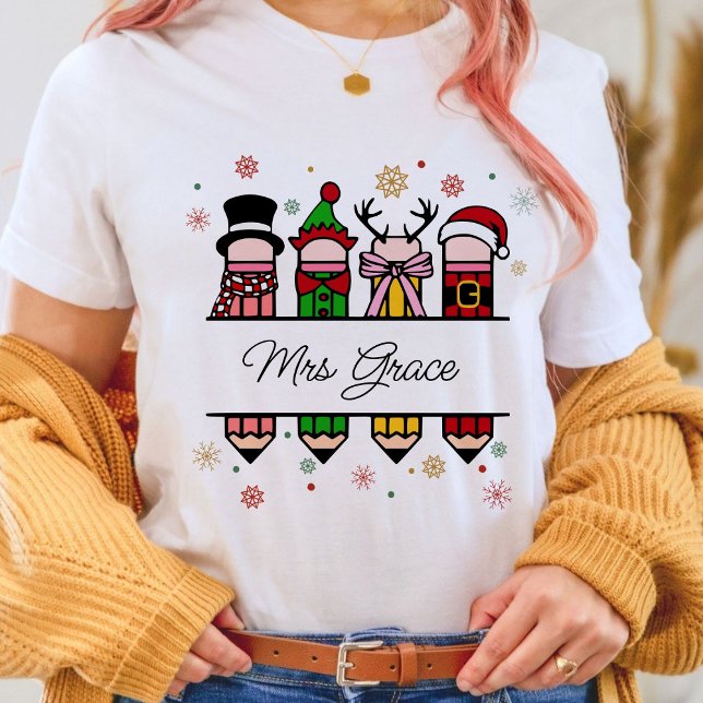 Personlig Lärare Namn Pencil, julklapp T Shirt (Personalized Teacher Name shirt,Christian Christmas shirt,Christmas shirt,teacher gift )