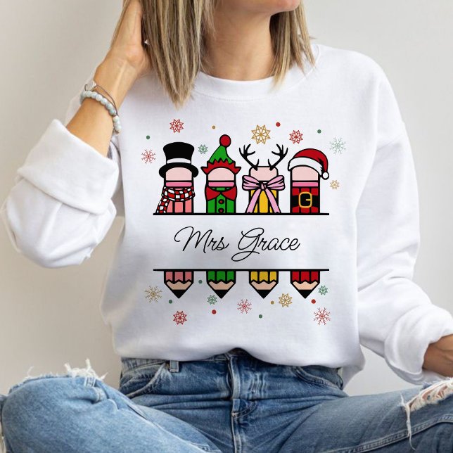 Personlig Lärare Namn Pencil, julklapp T Shirt (Personalized Teacher Name sweatshirt ,Christian Christmas sweatshirt,Christmas sweatshirt,teacher )