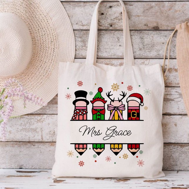 Personlig Lärare Namn Pencil, julklapp Tygkasse (Personalized Teacher Name tote bag,Christian Christmas tote bag,Christmas tote bag,teacher gift )