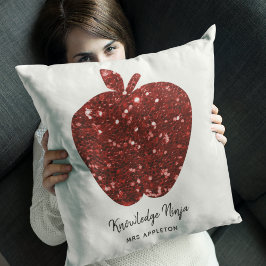 Personlig Lärare Namn Red Apple Faux Glitter Kudde
