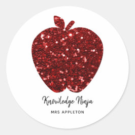 Personlig Lärare Namn Sparkly Red Apple Runt Klistermärke