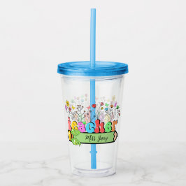 Personlig lärare namn Wildflower, lärare gåva Take Away Mugg