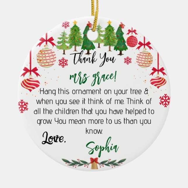 Personlig Lärare Ornament, Anpassningsbar julklapp Julgransprydnad Keramik (Framsidan)