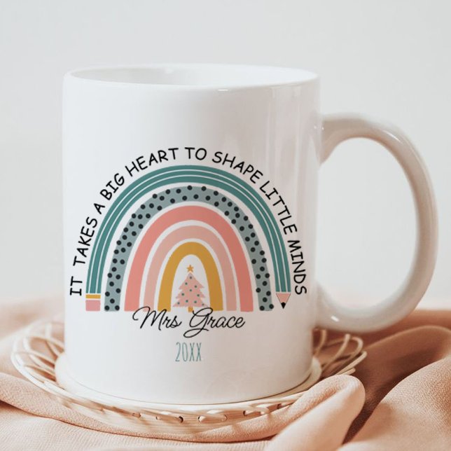 personlig lärare regnbåge jul, Anpassningsbar Kaffemugg (personalized teacher rainbow Christmas Mug , Custom Teacher Christmas Mug)