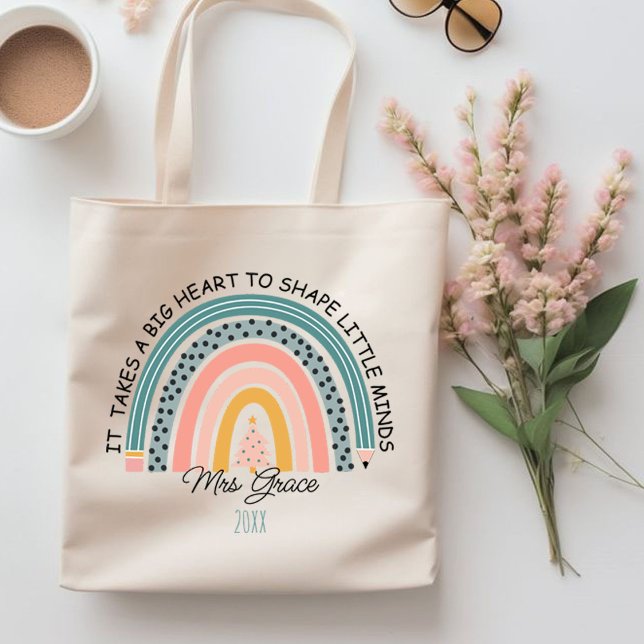 personlig lärare regnbåge jul, Anpassningsbar Tygkasse (personalized teacher rainbow Christmas, Custom Tote Bag)