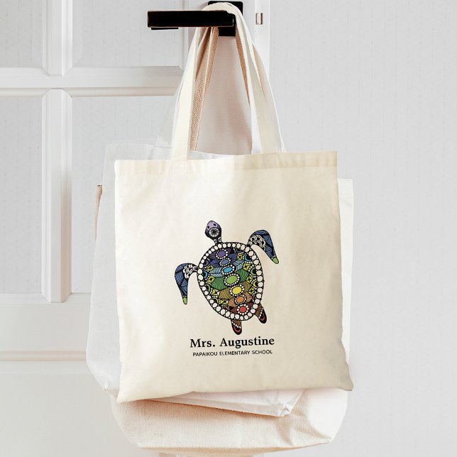 Personlig lärare skol chakras sköldpadda tygkasse (Personalized Teacher School Chakras Turtle Tote Bag)