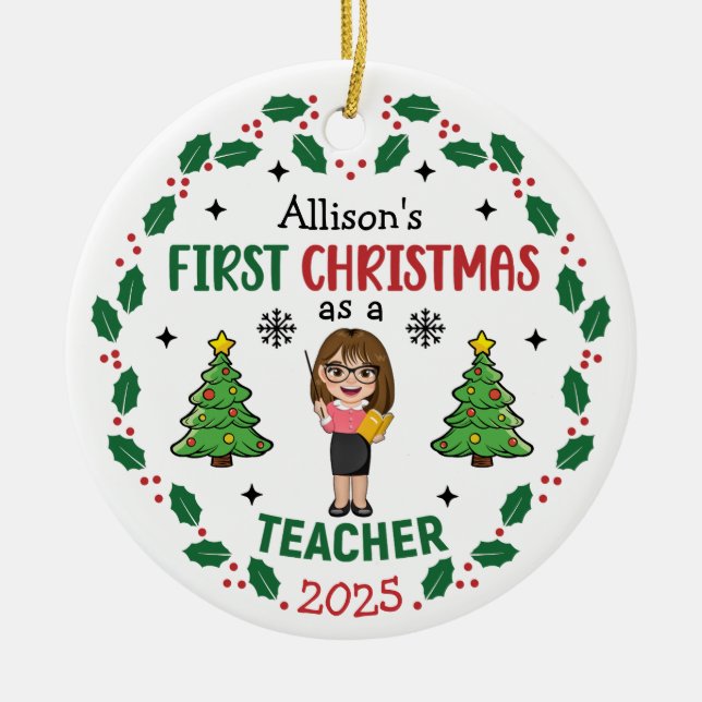Personlig Lärare Träd-rundan i jul Julgransprydnad Keramik (Framsidan)