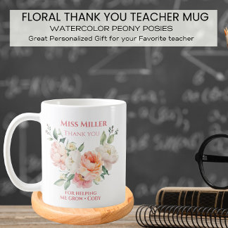 Personlig Lärares Blommigt Tack Kaffemugg