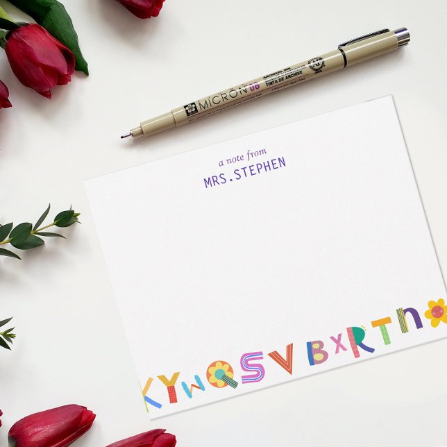 Personlig Lärarexamen i Brev Anteckningskort (Colorful Letter Personalized Teacher Stationery Note Card)