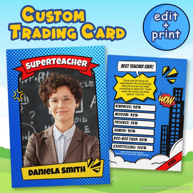 Personlig Lärarkort, superhjälte Lärarkort (Personalized Teacher Card, Superhero Teacher Card)