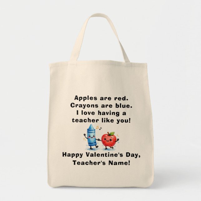 Personlig lärarvalentin-totebag tygkasse (Framsidan)