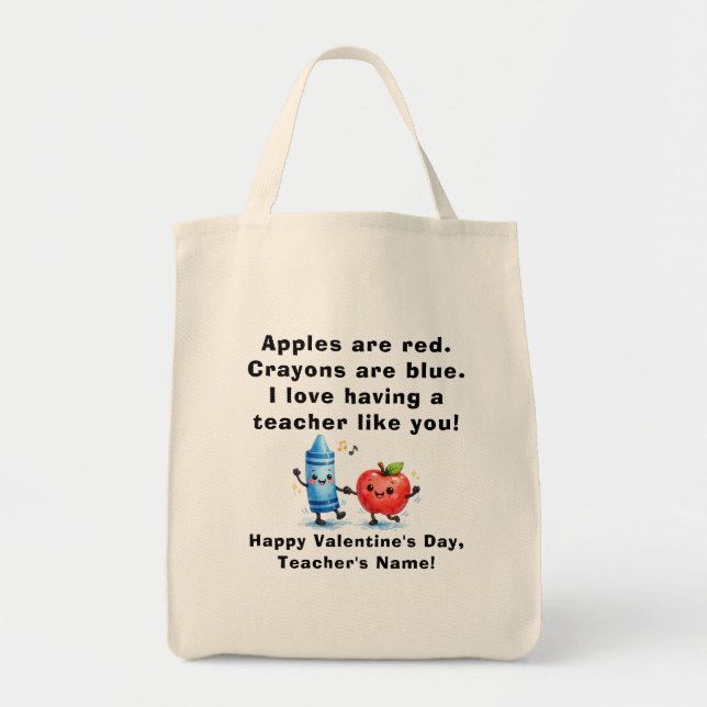 Personlig lärarvalentin-totebag tygkasse (Framsidan)