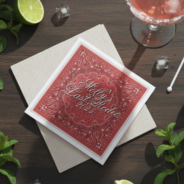Personlig Last Rodeo Red Western Bachelorette Pappersservett (Last Rodeo Red Western Bachelorette Napkins)