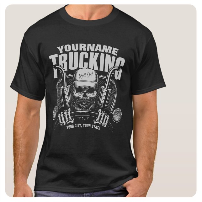 Personlig lastbil Skull Trucker Big Rig Truck  T Shirt (Skapare uppladdad)
