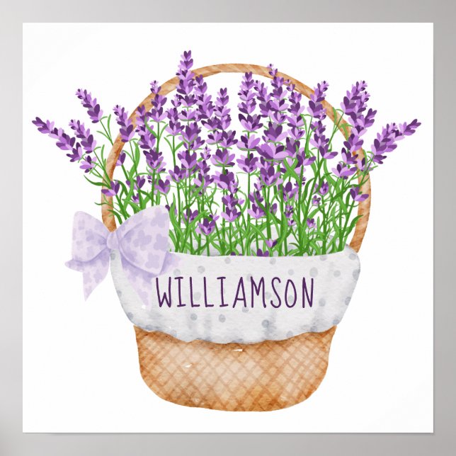 Personlig Lavendel Blommig Lila Grön Korg Poster (Framsidan)