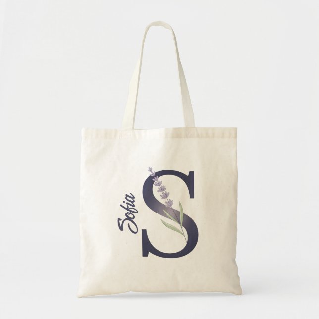 Personlig Lavendel Blommig S Monogram Tote Tygkasse (Framsidan)