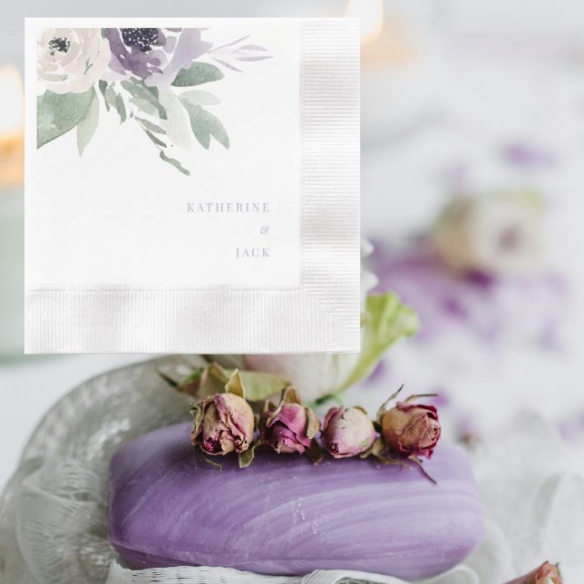 Personlig Lavendel Blommig Vigsel Myntad Pappersservett (Skapare uppladdad)