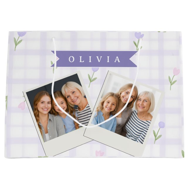 Personlig Lavendel Gingham Blommig Namnpresent (Framsidan)