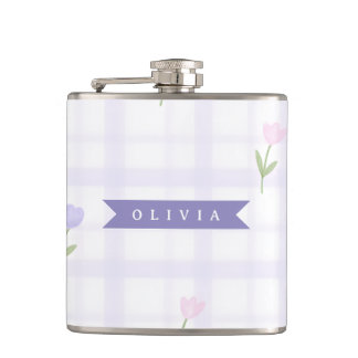 Personlig Lavendel Gingham Blommig Namnpresent Fickplunta