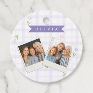 Personlig Lavendel Gingham Blommig Namnpresent Gåvor Etiketter