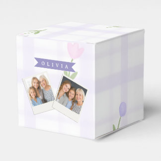 Personlig Lavendel Gingham Blommig Namnpresent Presentaskar